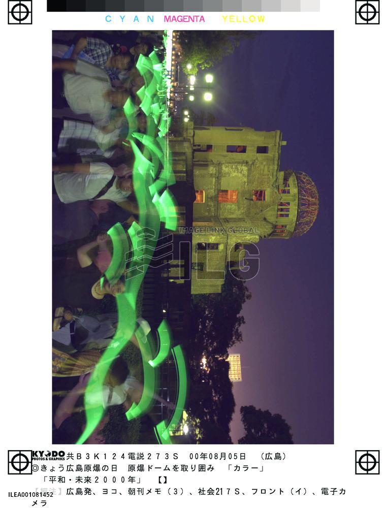 Hiroshima citizens hold lights around A-Bomb Dome