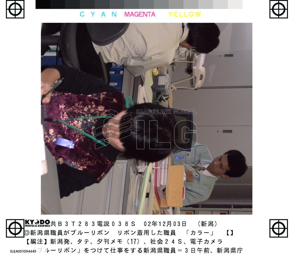 Niigata Pref. employees wear ribbons to support abductees