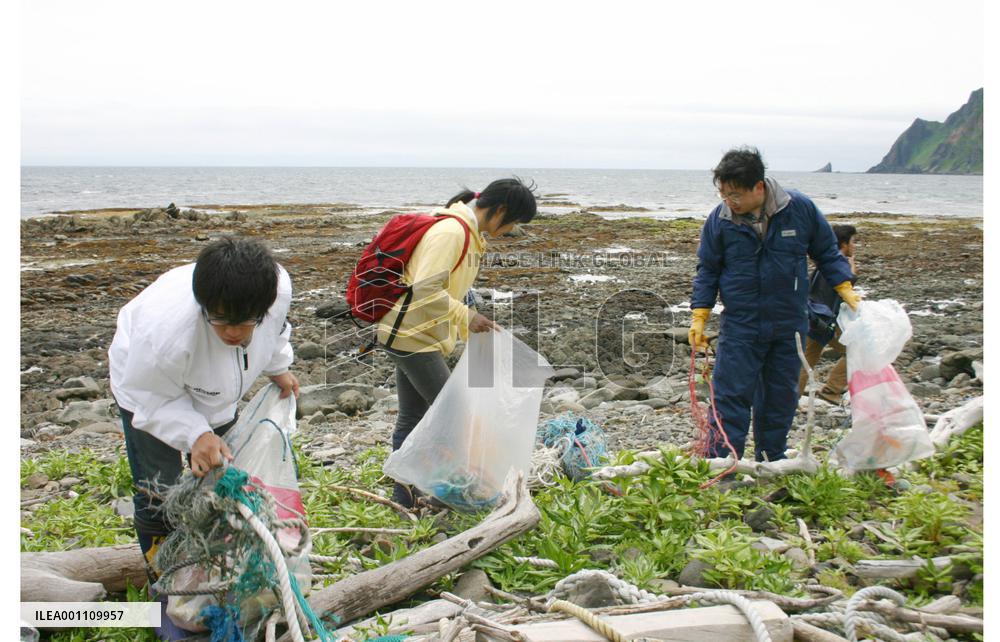 People clean Shiretoko coastal areas in Hokkaido