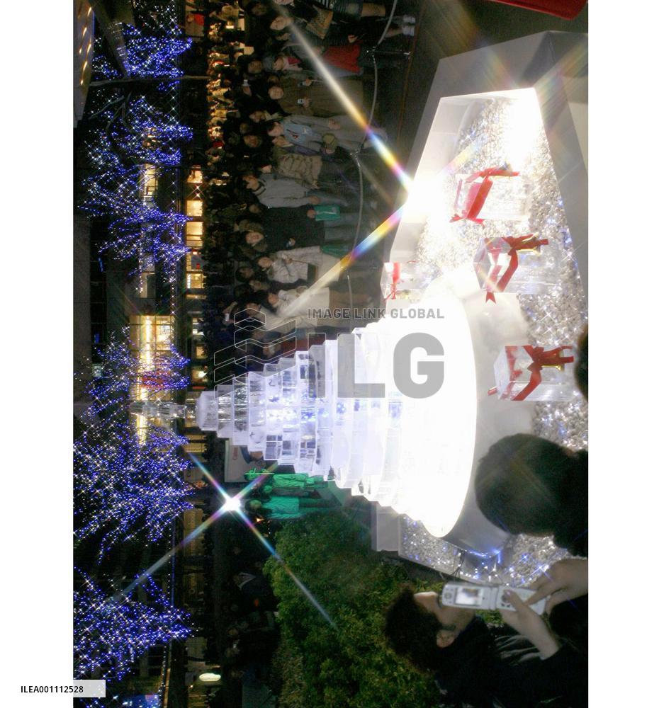 Christmas tree made of ice displayed at Tokyo's Roppongi