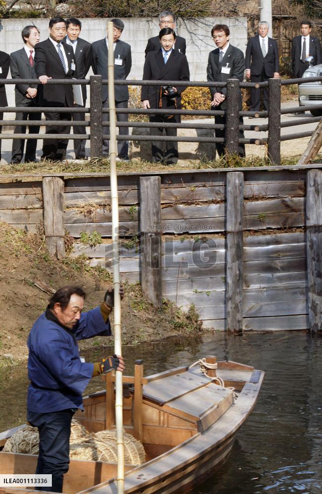 Crown Prince Naruhito visits historical waterway site