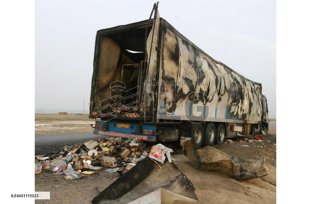 Vehicle contracted by GSDF damaged by roadside bomb in Iraq