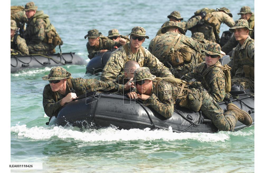 U.S. Marines conduct landing drill in Okinawa