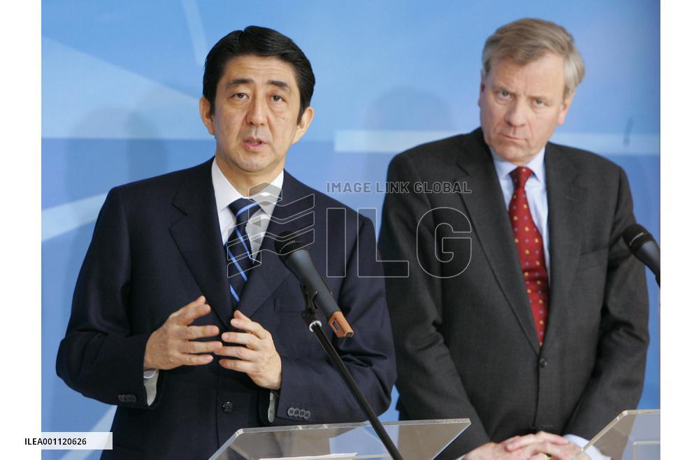 Abe tells NATO Japan won't shy from sending troops for int'l peace