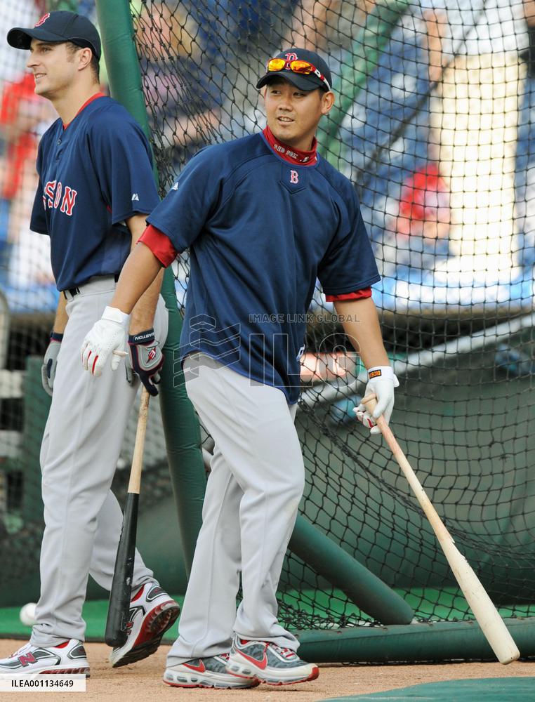 Boston pitcher Matsuzaka takes batting practice