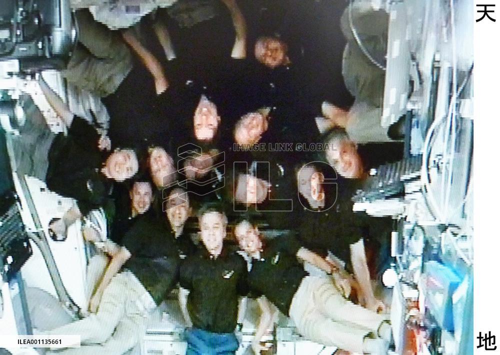 All 13 members of Endeavour, International Space Station gather