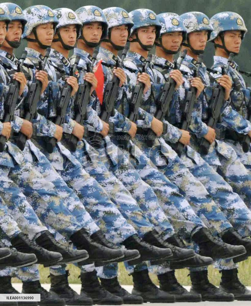 Chinese soldiers practice for parade