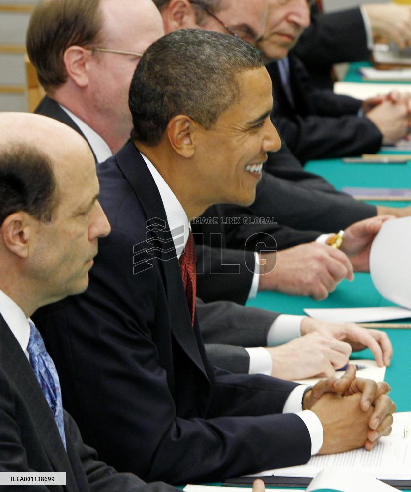 U.S. President Obama talks with Japanese Prime Minister Hatoyama