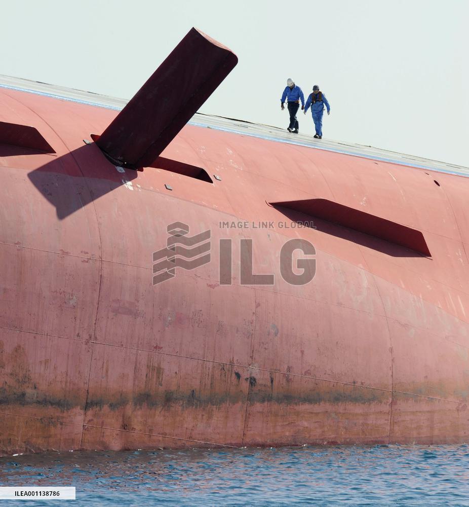 Overturned Japanese ferry inspected