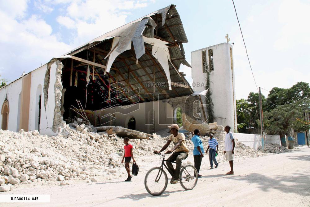 Collapsed church in quake-hit Haitian village