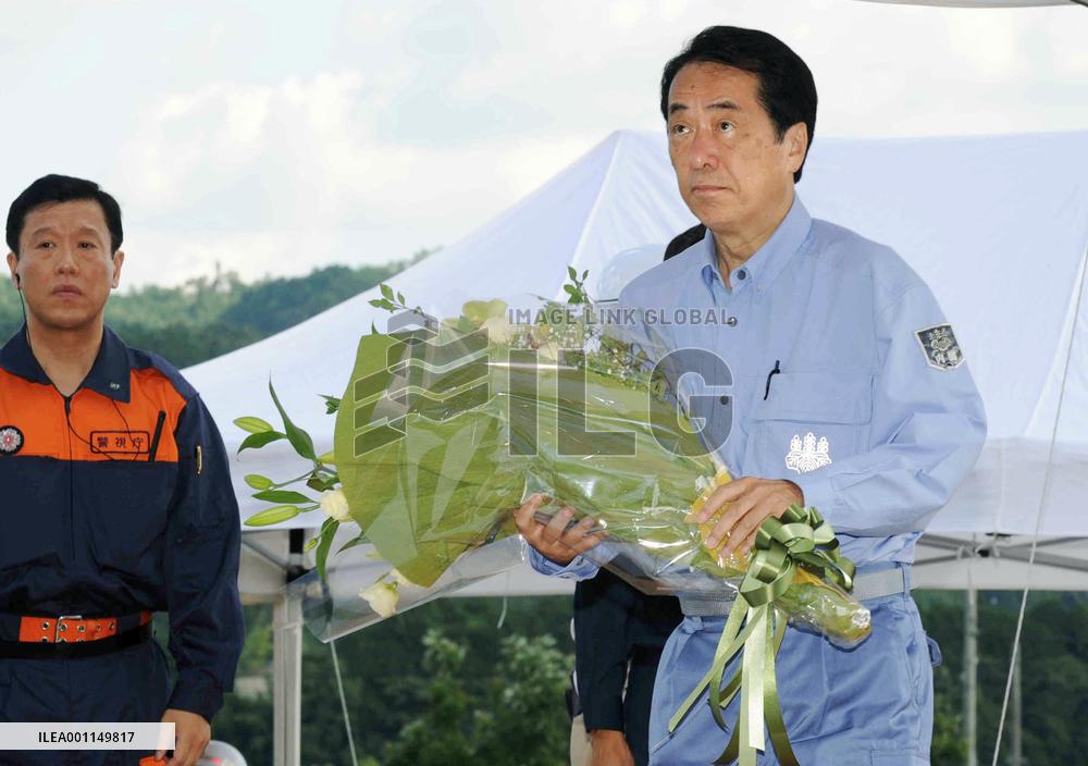 Kan visits Gifu Pref. to inspect damage caused by heavy rain