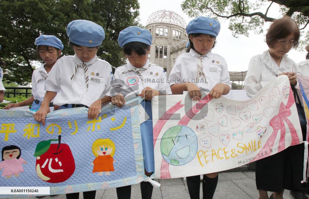 Banners for peace encircle A-Bomb Dome in Hiroshima