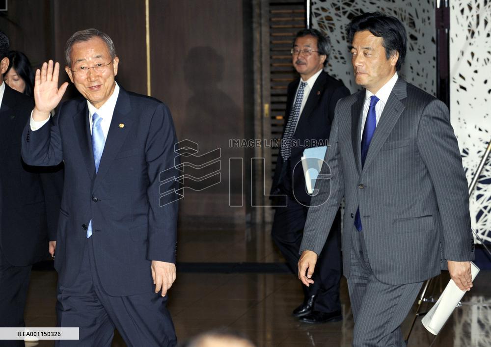 U.N. chief Ban meets with Japan's Okada in Tokyo