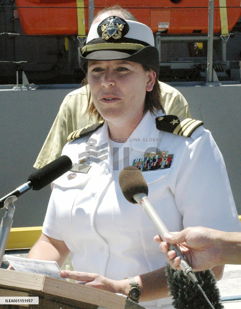 U.S. naval ship visits Okinawan civilian port