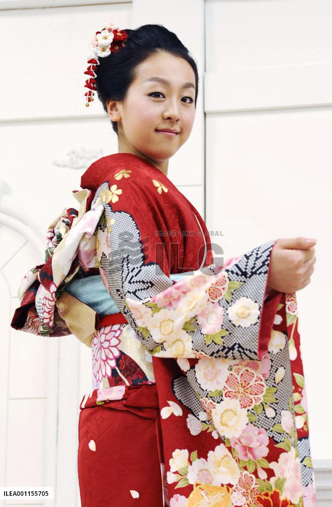 Skater Asada poses in kimono