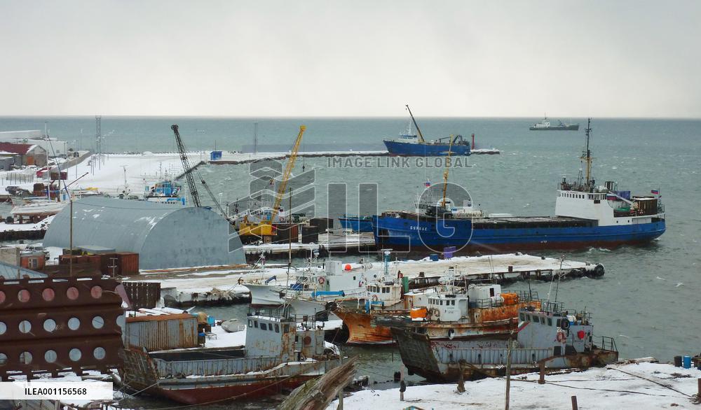 New, old piers on Russian-held island