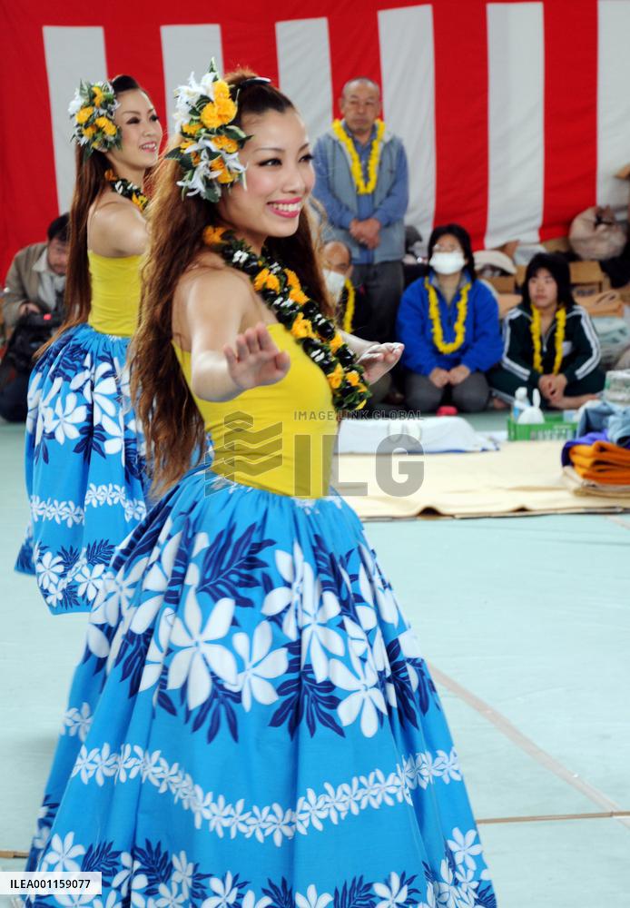 Hula dancers at disaster shelter