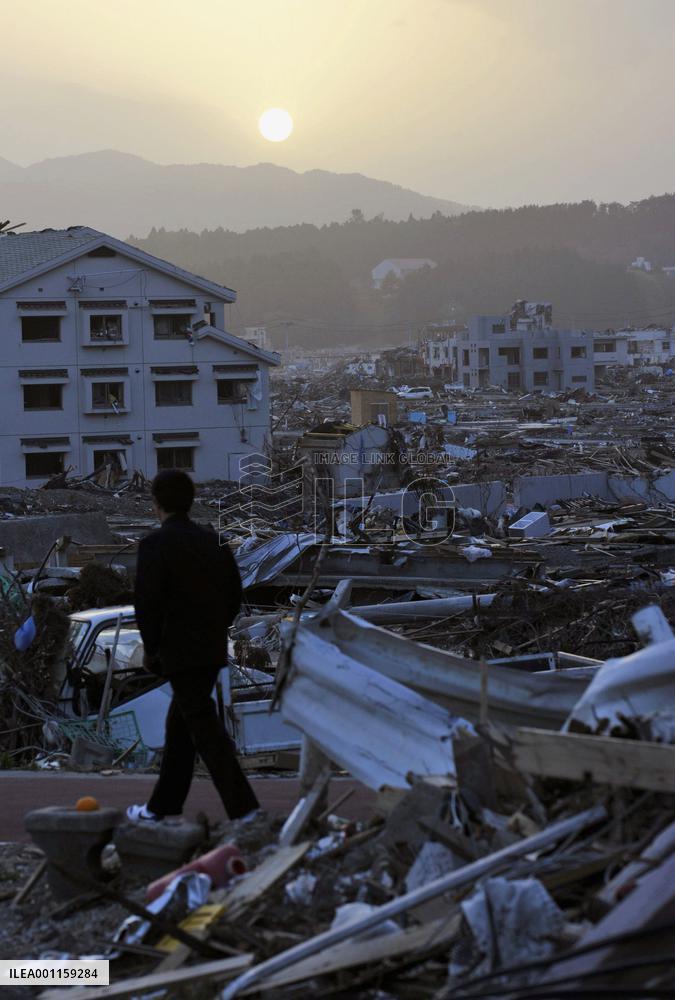 Sunset at disaster-hit Minamisanriku