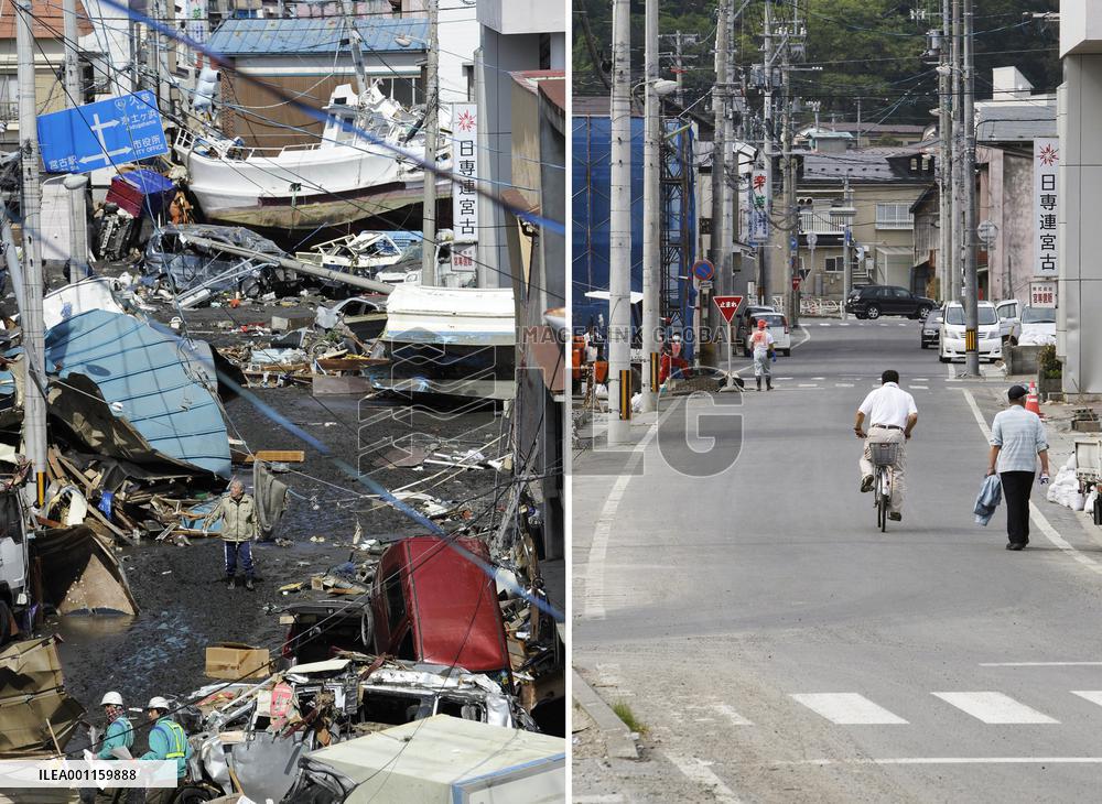 Disaster-hit Miyako in March and June