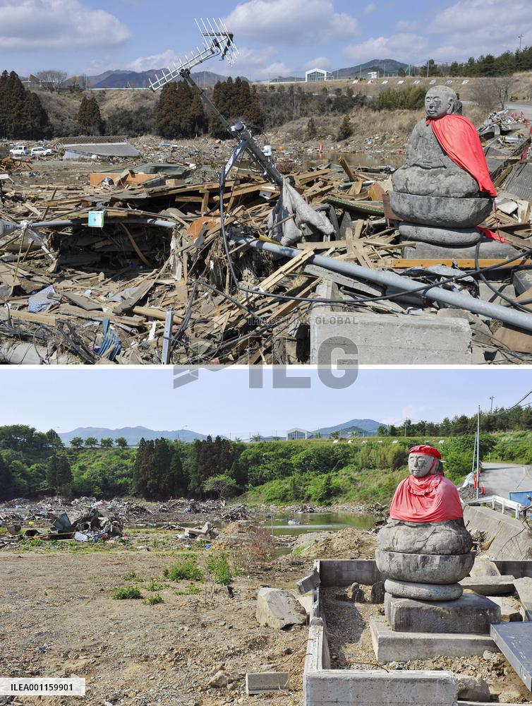 Disaster-hit Ishinomaki in March and June