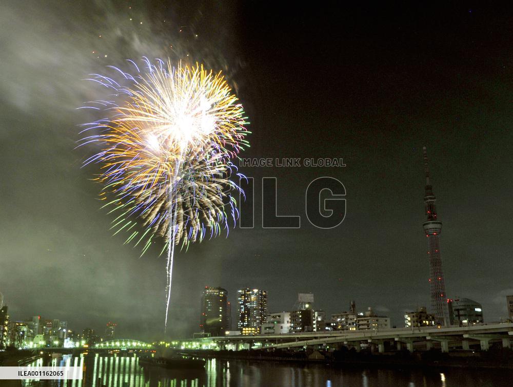 Tokyo Sky Tree and fireworks