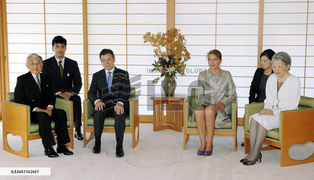Emperor, Colombian President Santos meet in Tokyo