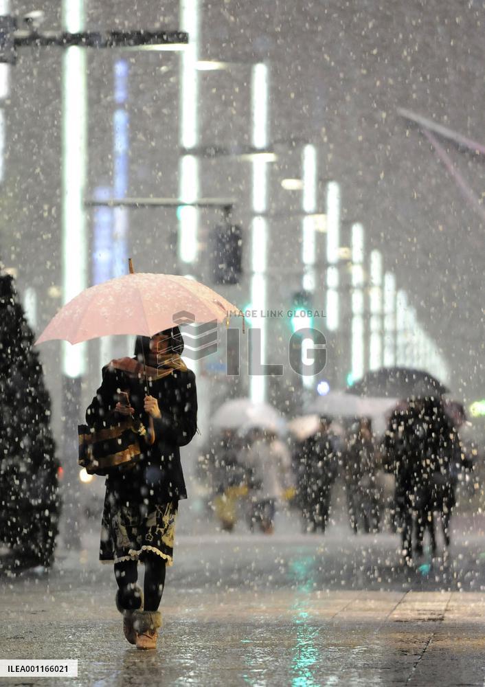 Snow falls in Tokyo