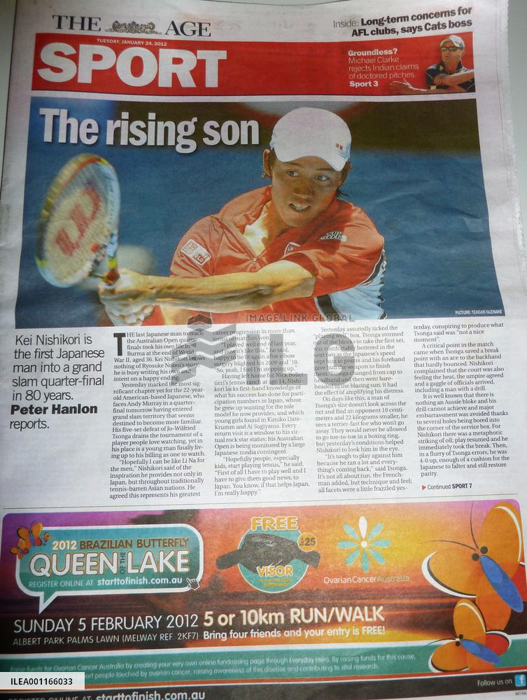 Nishikori in Australian newspaper