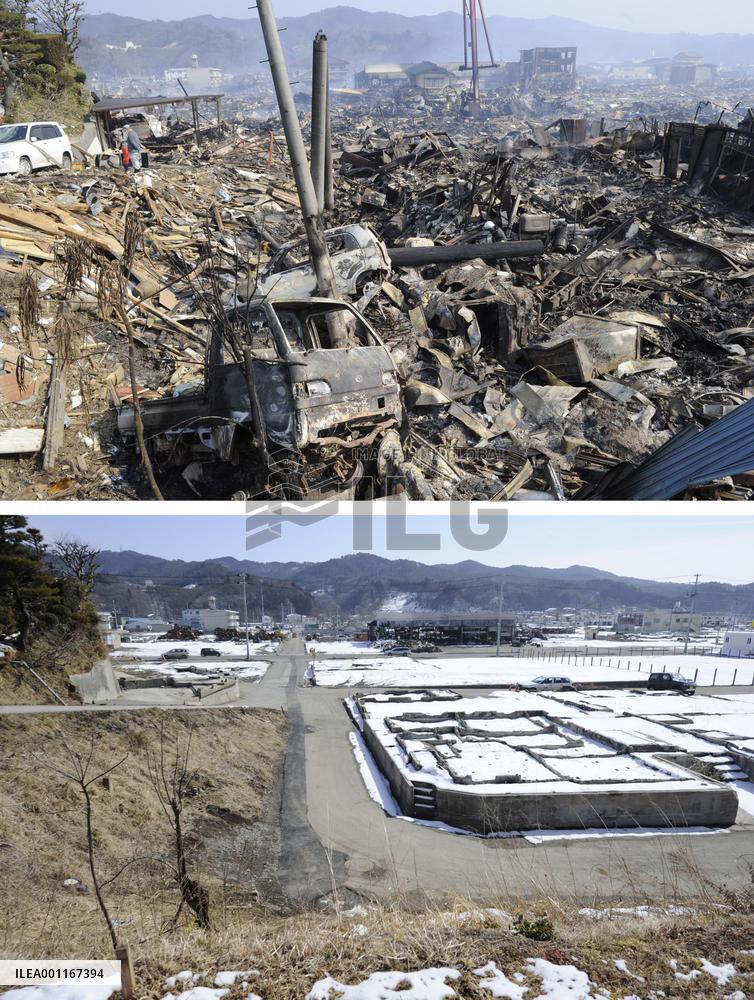 Kesennuma soon after quake, now