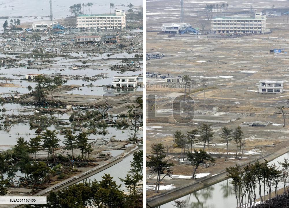 Sendai soon after quake, now