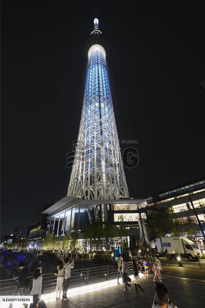 Tokyo Skytree illuminated before grand opening