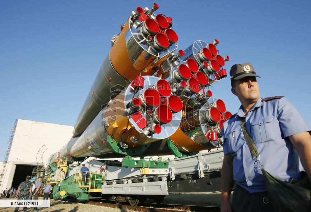 Soyuz spacecraft set up on launching pad