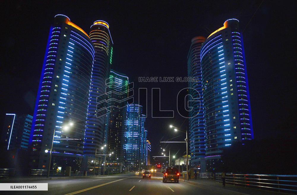 Illuminated condos in Pyongyang