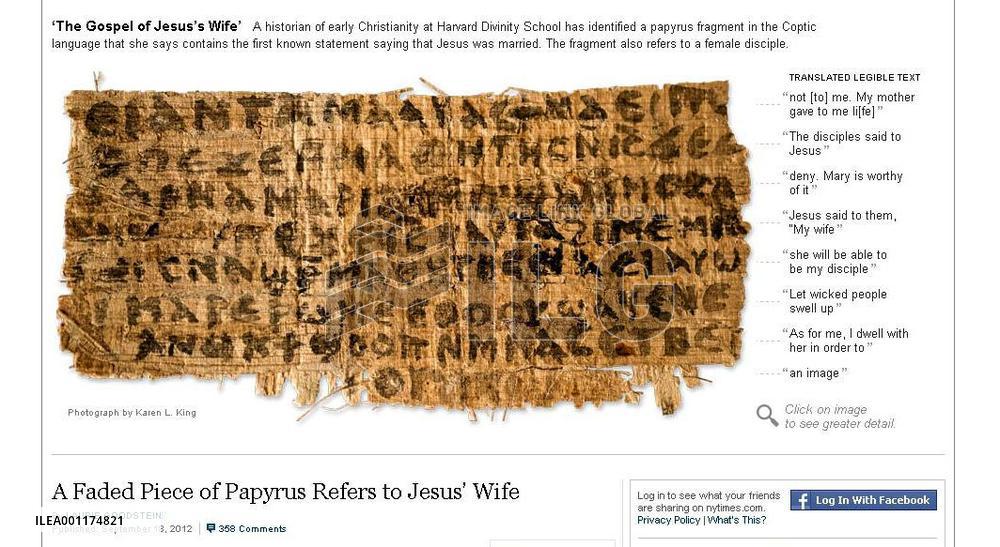 N.Y. Times reports document mentioning Jesus wife