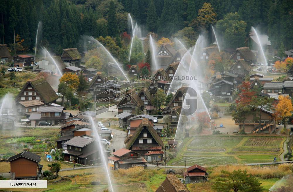 Water-discharge drill at Shirakawa-go World Heritage site