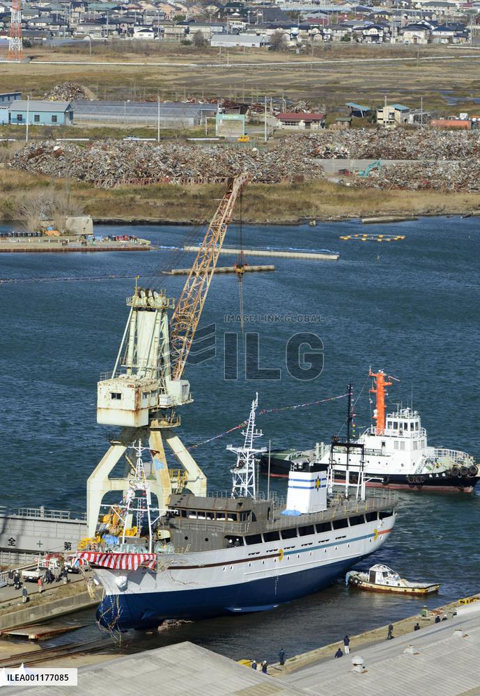 Shipbuilder launches 1st ship after tsunami