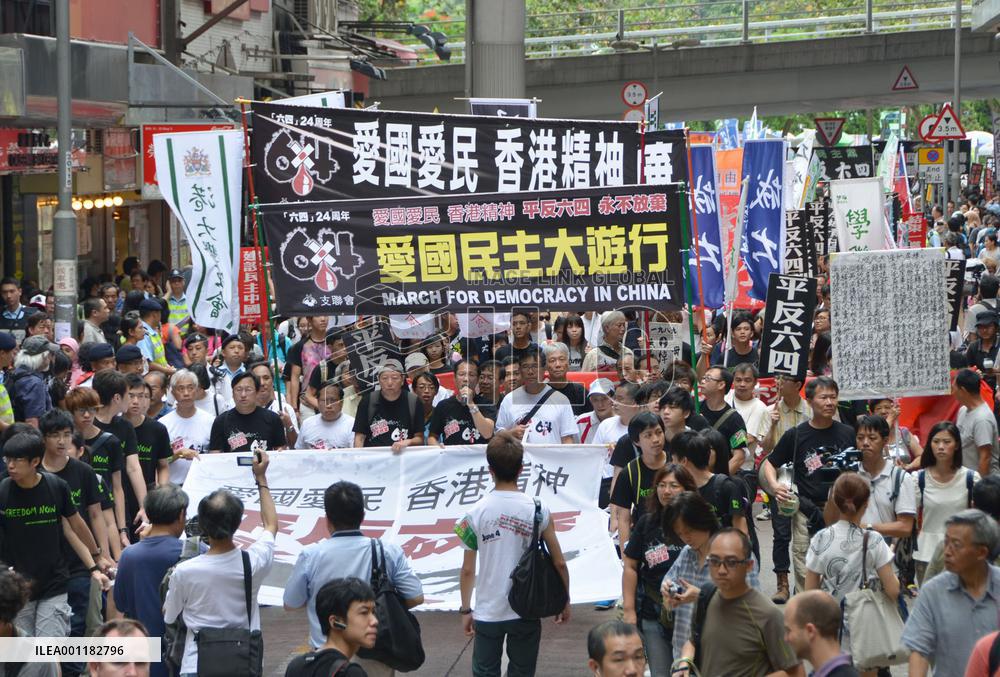 H.K. marches to commemorate Tiananmen crackdown