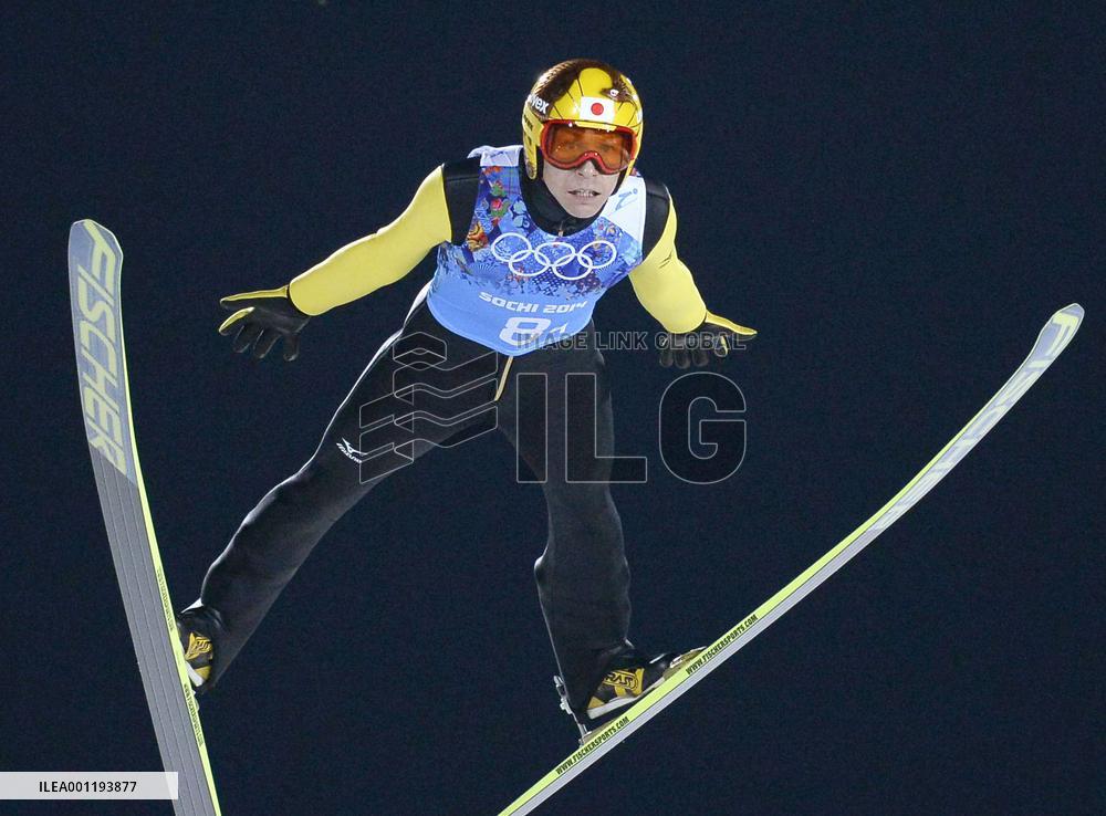 Japan's Kasai competes in team ski jumping in Sochi