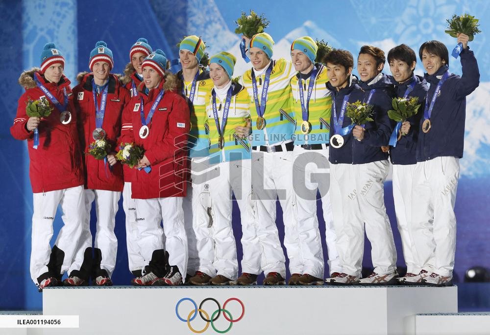 Awards ceremony for men's team ski jumping in Sochi