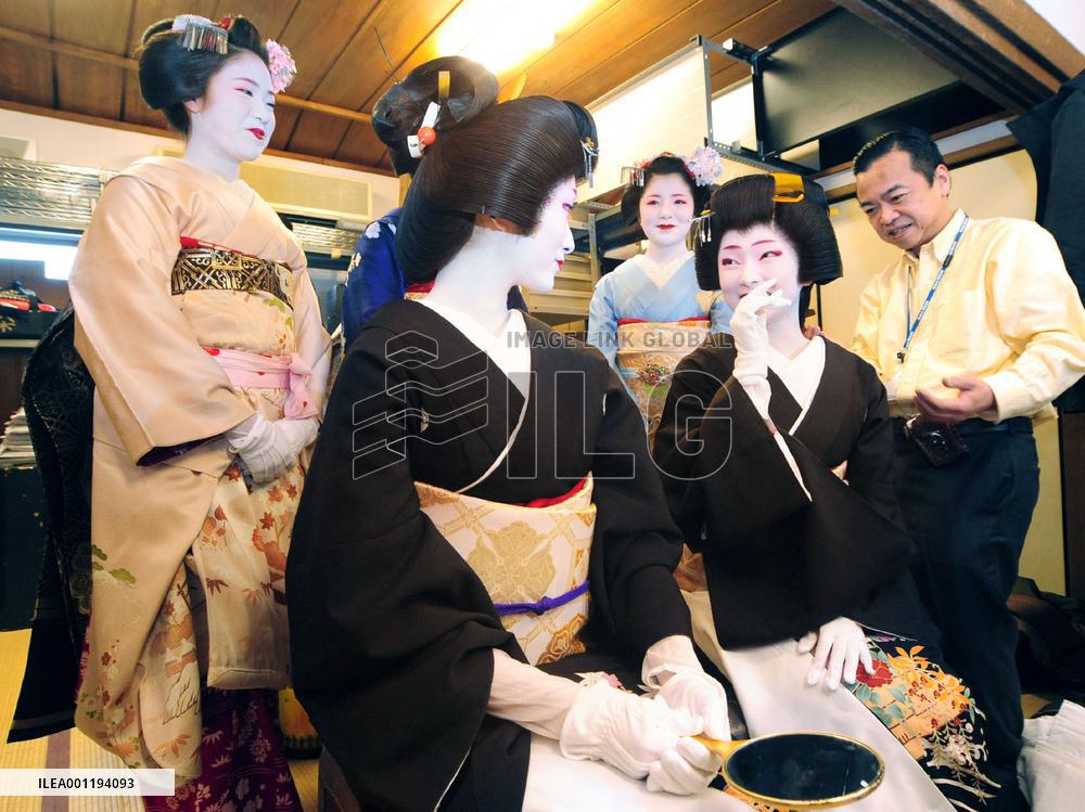 Kimono fitting session for spring dance performance in Kyoto