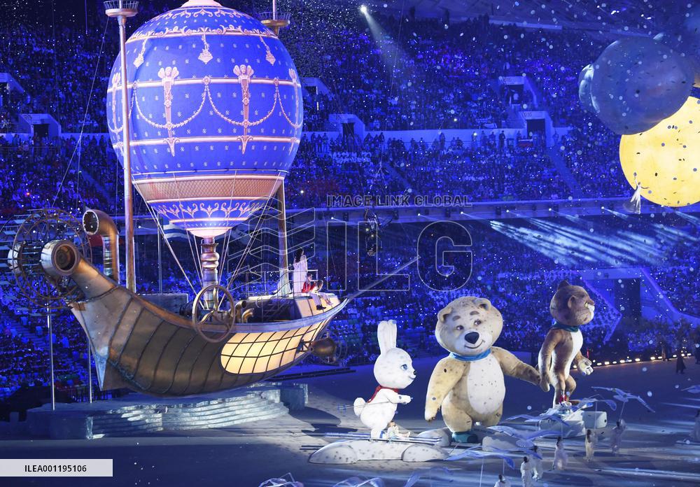 Giant official mascots at Closing Ceremony for Sochi Games
