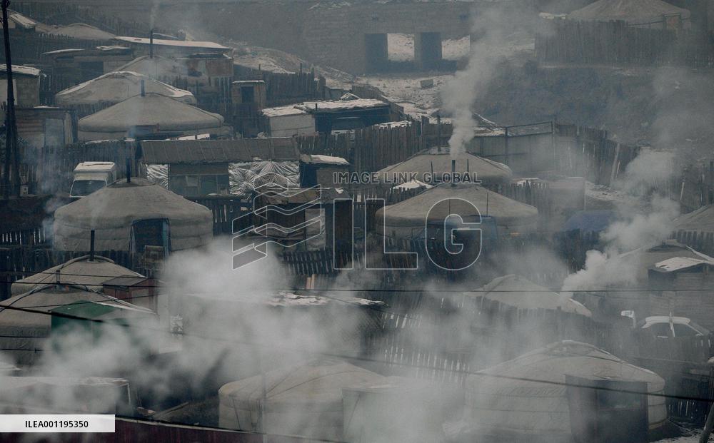 Cluster of Mongolian ger in Ulan Bator