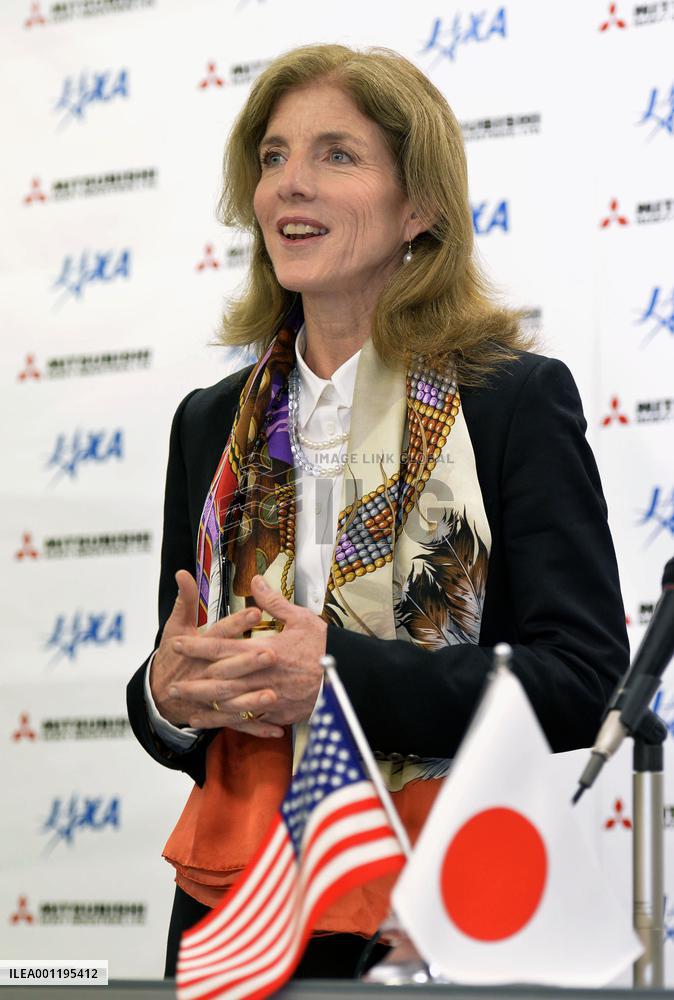 U.S. envoy Kennedy meets press after watching satellite launch