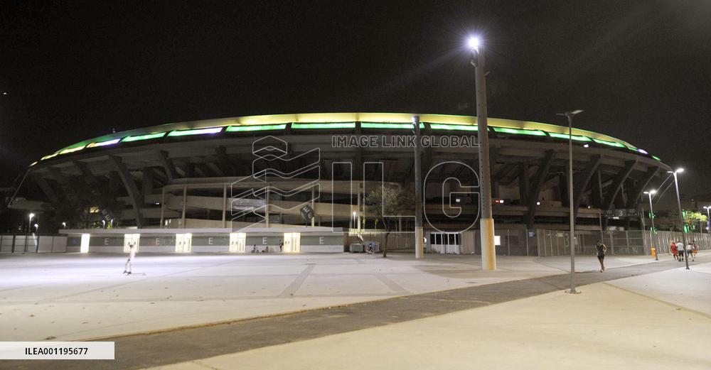 Maracana Stadium illuminated 100 days before FIFA World Cup