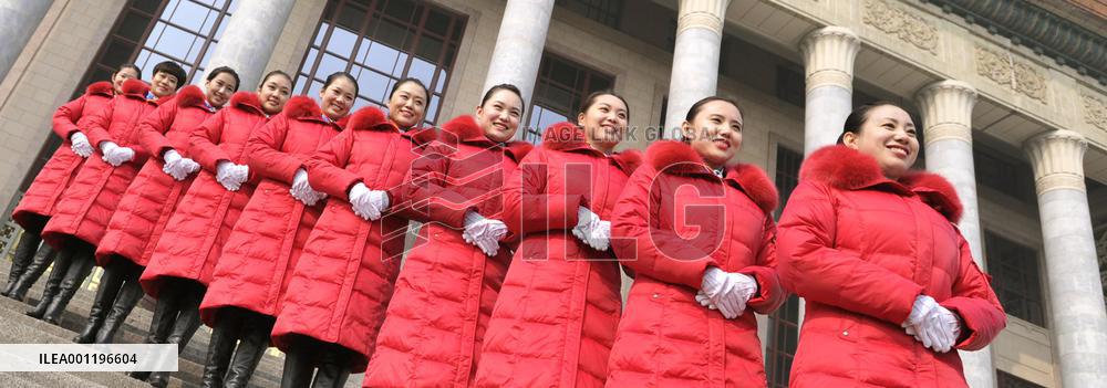 Beijing hotel workers during China's parliament session