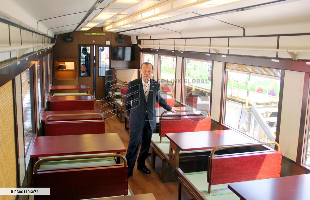 Interior of train resembling old folk house