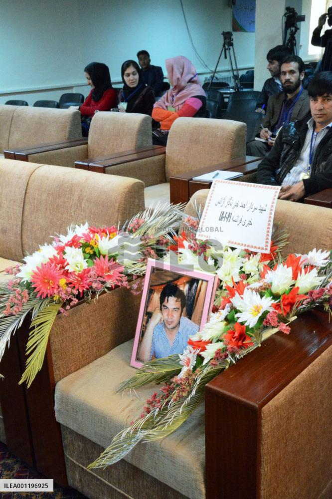 Killed reporter's photo at press conference in Kabul