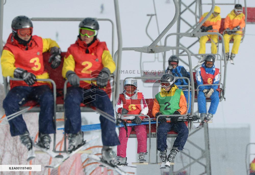 People on ski lift at N. Korean ski resort