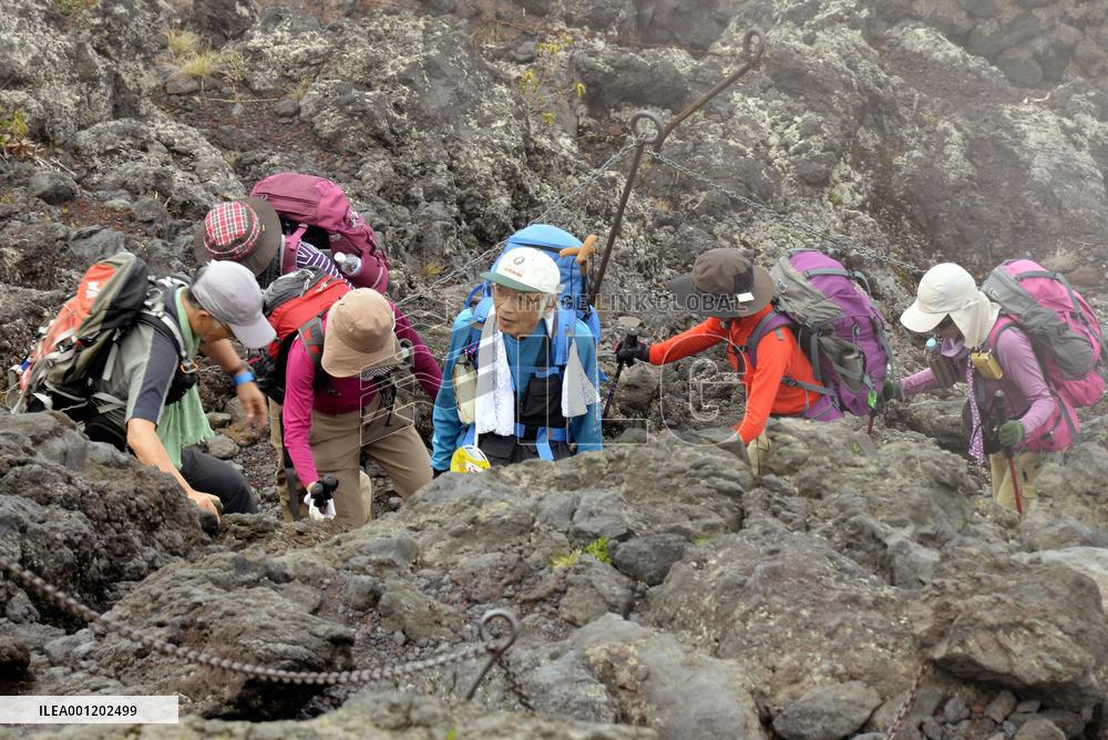People climb Mt. Fuji