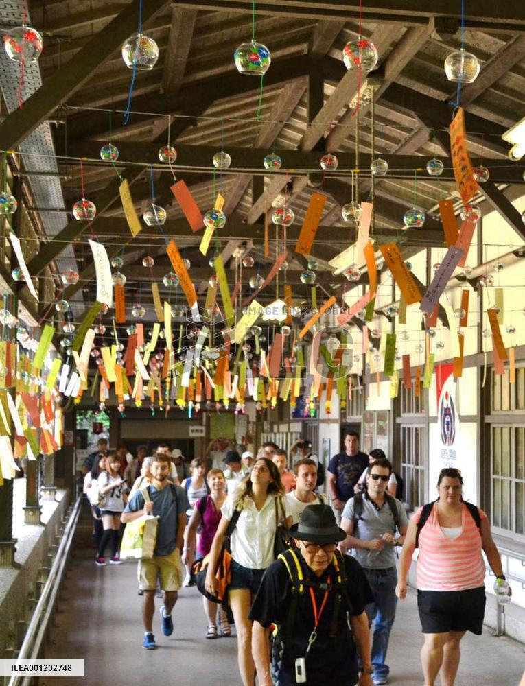 Many wind bells hung at western Japanese station